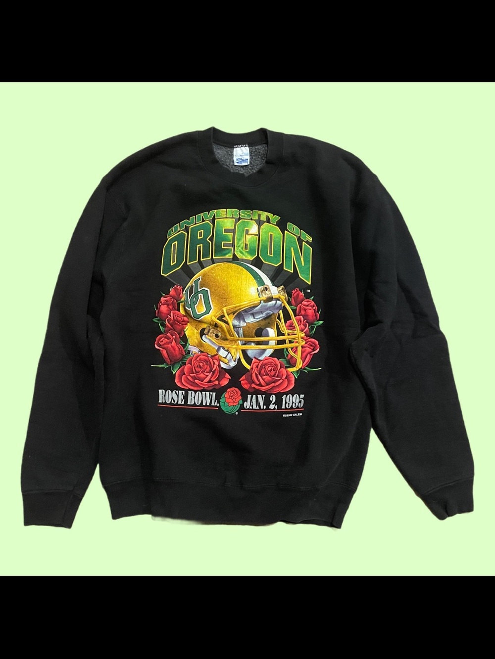 University of Oregon Black Graphic Crewneck Sweatshirt - Rose Bowl 1995